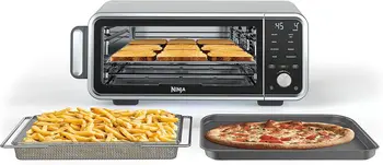 8-in-1 Digital Air Fryer Oven, XL Capacity, Flip-Up Storage, Faster Cooking, Less Fat, Silver/Black (Renewed) 1