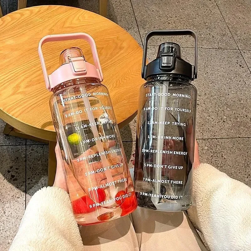 Water Bottle 2L Straw Water Bottle Large Capacity Sport Plastic Water Cup Portable Drink Bottle with Time Marker Sports Fitness Drinkware with water bottle,sports water bottle,sports bottle,plastic water bottle,plastic cup
