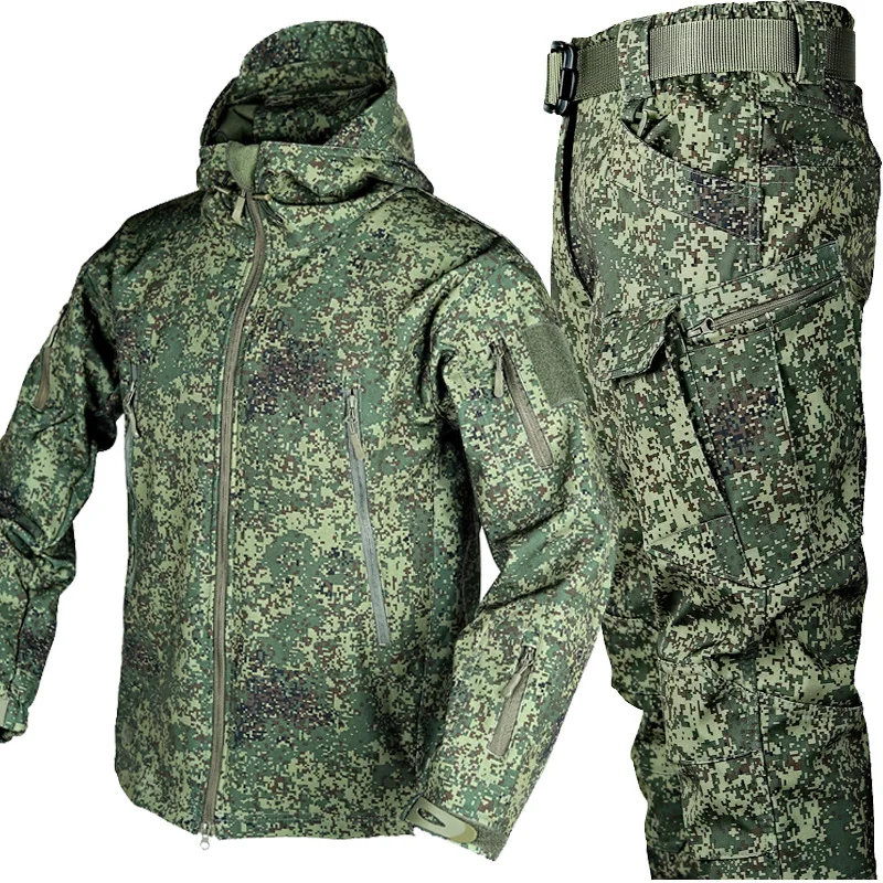 

2023 Shark Skin Soft Shell Autumn and Winter Plush Thickened Mountaineering Tactics Training Breathable Windproof Charge Suit