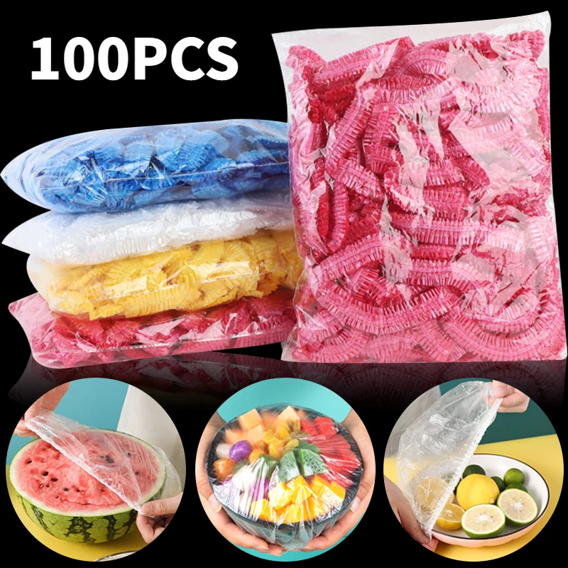 100pcs Colorful Plastic Bag Elastic Food Cover Thickened Freshkeeping