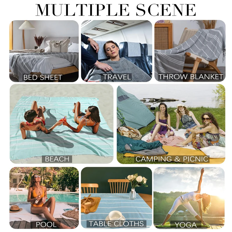 Cotton Turkish Beach Towels Extra Large Sand Free Quick Dry Clearance Swim Bath Camping  Towel Travel Blanket Adult Essentials 6