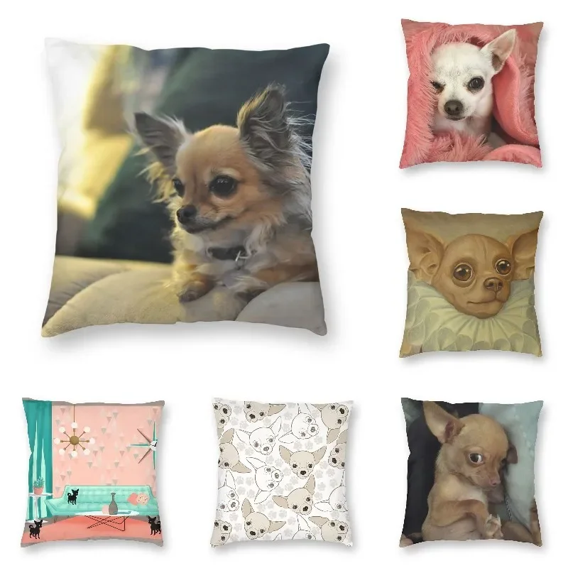 

Nordic Style Long Haired Chihuahua Throw Pillow Cover Decoration Square Dog Animal Pattern Cushion Cover 40x40 Pillowcover