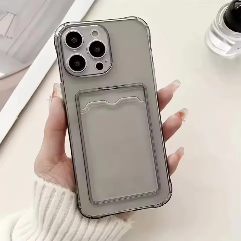 รูปสินค้า เคสซิลิโคนใสพร้อมช่องใส่บัตร ปกป้อง iPhone 17/16/15/14/13/12/11/XS/XR/Air 8/7/Plus Mini