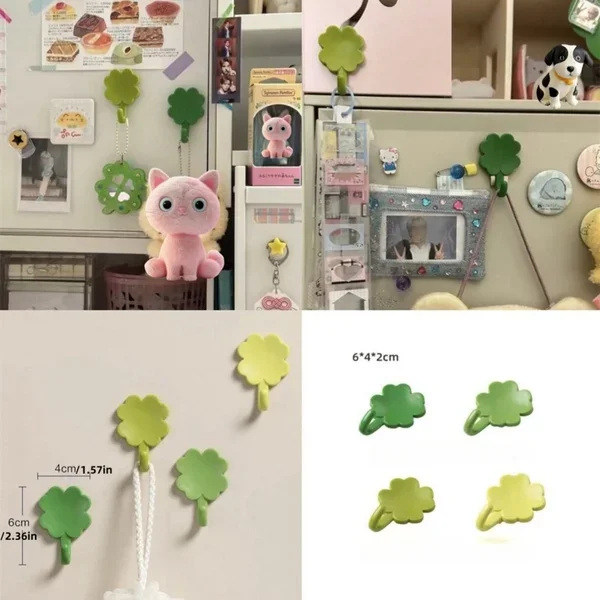 Steve 4pcs Set Four-leaf Clover self-adhesive Hook punch-free Wall Storage Hook 4
