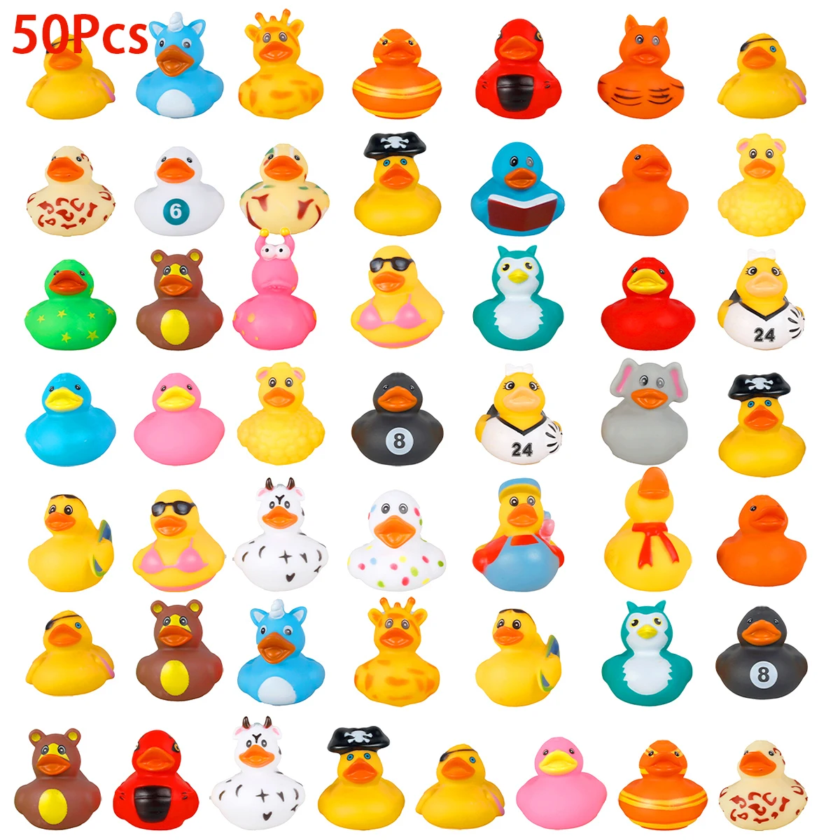 50Pcs Assorted Ducks for Kids Rubber Duck Toy Cute Bath Tub Pool Toys Baby Showers Accessories Floater Duck Party Supplies