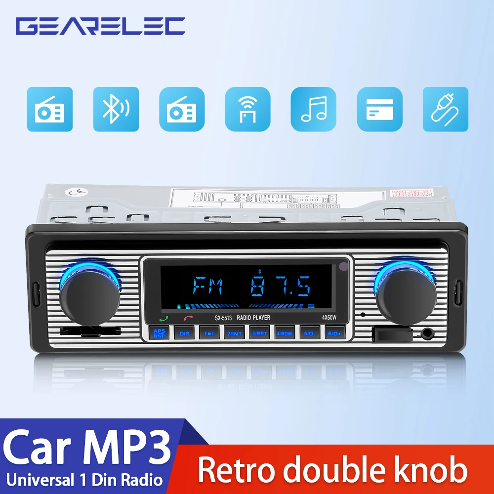 Auto Car Radio 1 DIN Bluetooth Retro Car Stereo Audio Vintage Wireless MP3 Multimedia Player AUX