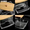 Acrylic Storage Box Bathroom Jar Makeup Organizer Cotton Round Pad Holder Cotton Holder Dispenser with Bamboo Lid Clear Plastic 6