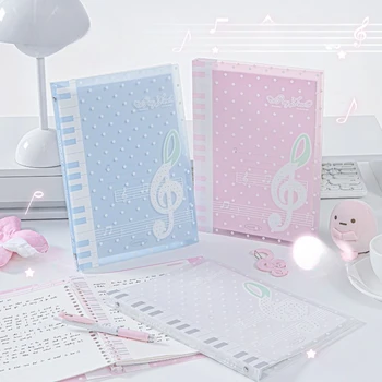 Quaderno a Fogli Mobili B5 con Copertina Morbida, Design a Pois con Note Musicali, Pagine Interne a Righe e a Griglia, Diario per Studenti, Cancelleria