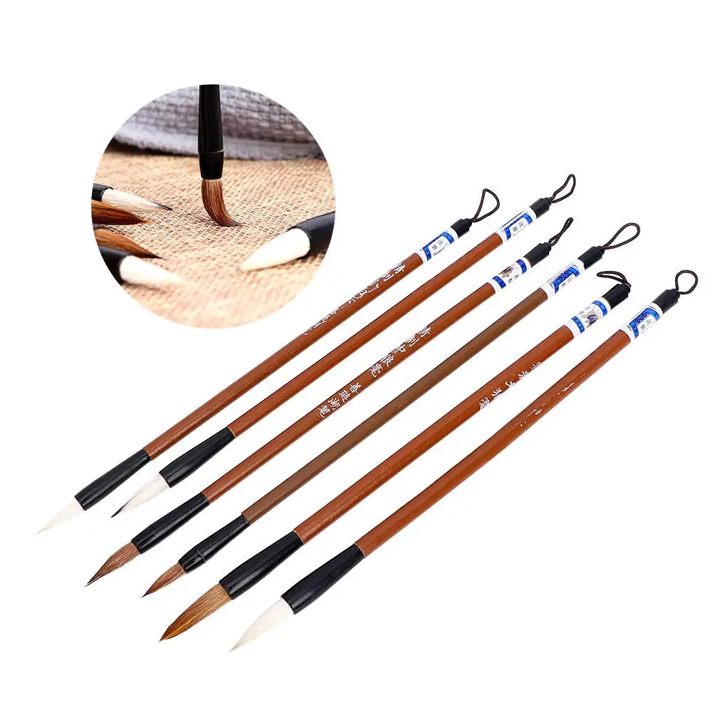 6pcs Traditional Chinese White Clouds Bamboo Wolf's Hair Writing Brush Calligraphy Painting Practice Writing Brushes
