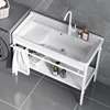 Light Luxury Ceramic Kitchen Sinks for Courtyard Modern Simple Sinks for Kitchen Floor-standing Single Basin with Bracket Sink 1