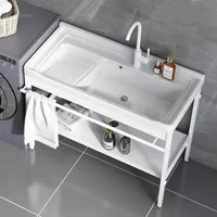 Light Luxury Ceramic Kitchen Sinks for Courtyard Modern Simple Sinks for Kitchen Floor-standing Single Basin with Bracket Sink 1