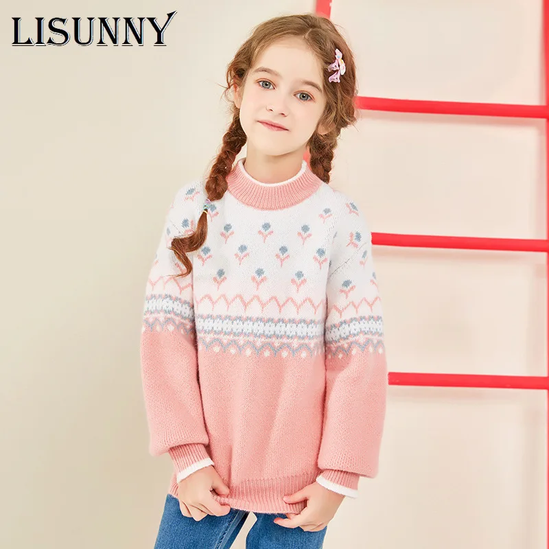 

Girls Sweater 2023 Autumn Winter Floral Stripe Baby Sweaters Children Jumper Toddler Pullover Kids Knitted Plush Clothes 3-10y