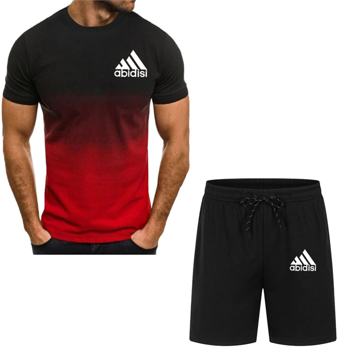 Traje de pantalones cortos de manga corta para hombre, traje deportivo informal de moda, traje de secado rápido de calle con per