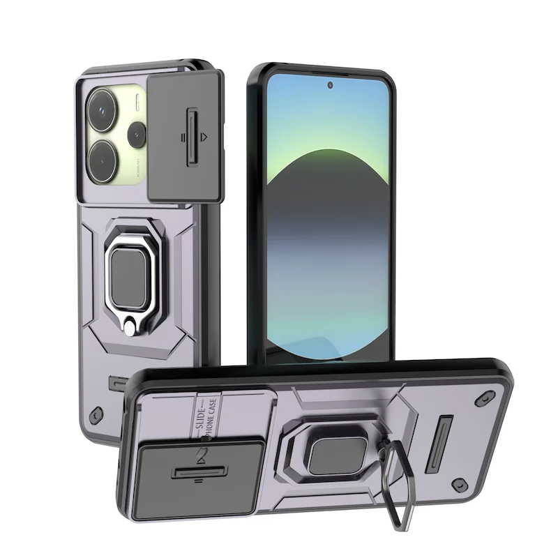 Shockproof Armor Case with Lens Protection and Ring Stand Back Cover