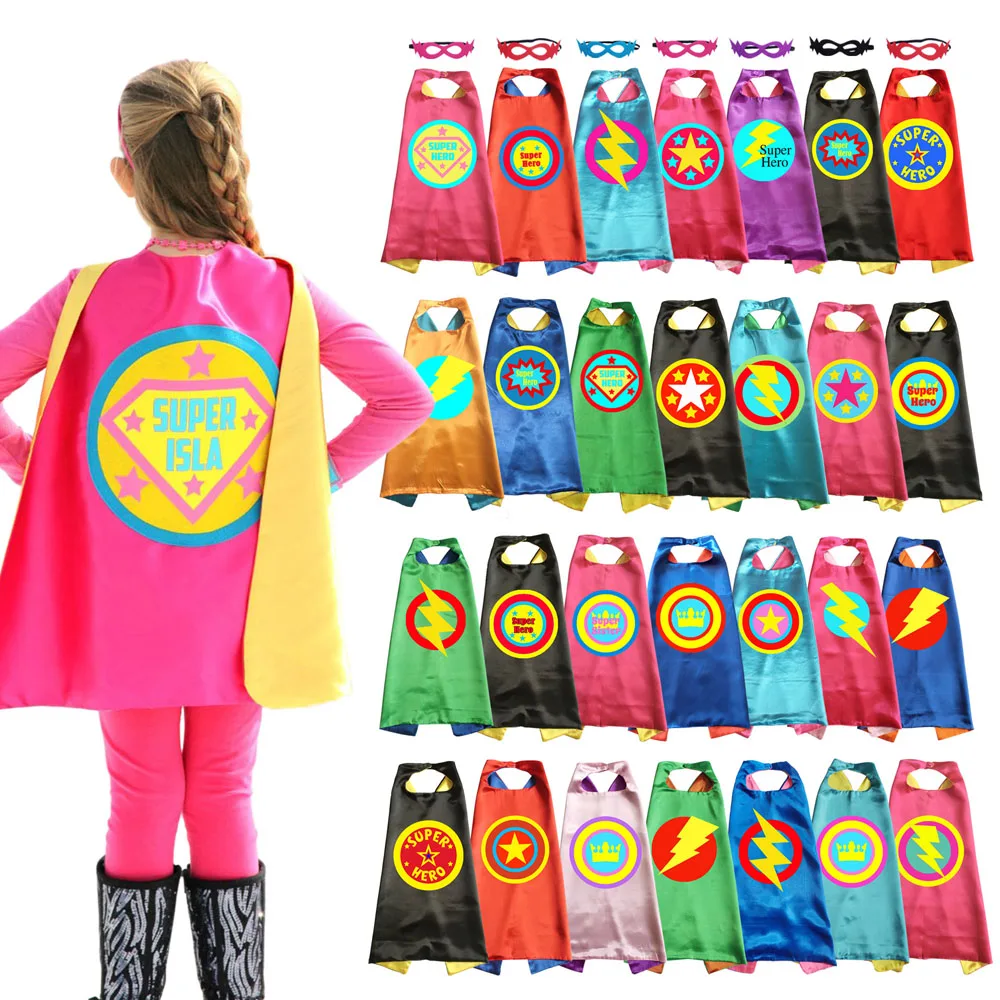 

Superhero Capes with Mask Birthday Party Favor Cosplay Gift Halloween Costume for Kids Boys and Girls Reversible Cloak