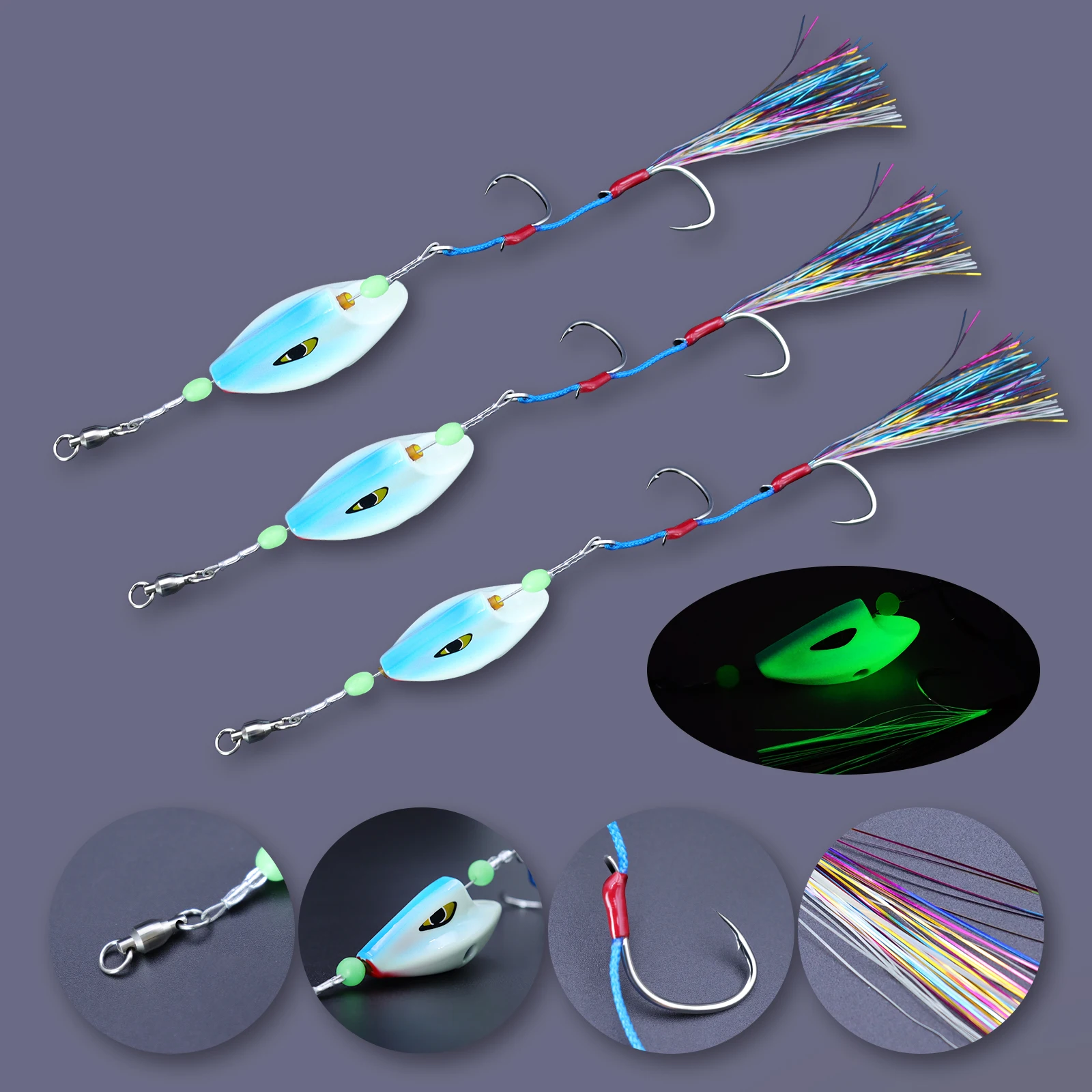 ZYZHE Meeresfischen JIG-Haken mit 100g 150g 200g Salzwasser-JIG-Köder Hochfeste Doppelhaken Meeresfischen Lebendköder-Rigs – Detail 1