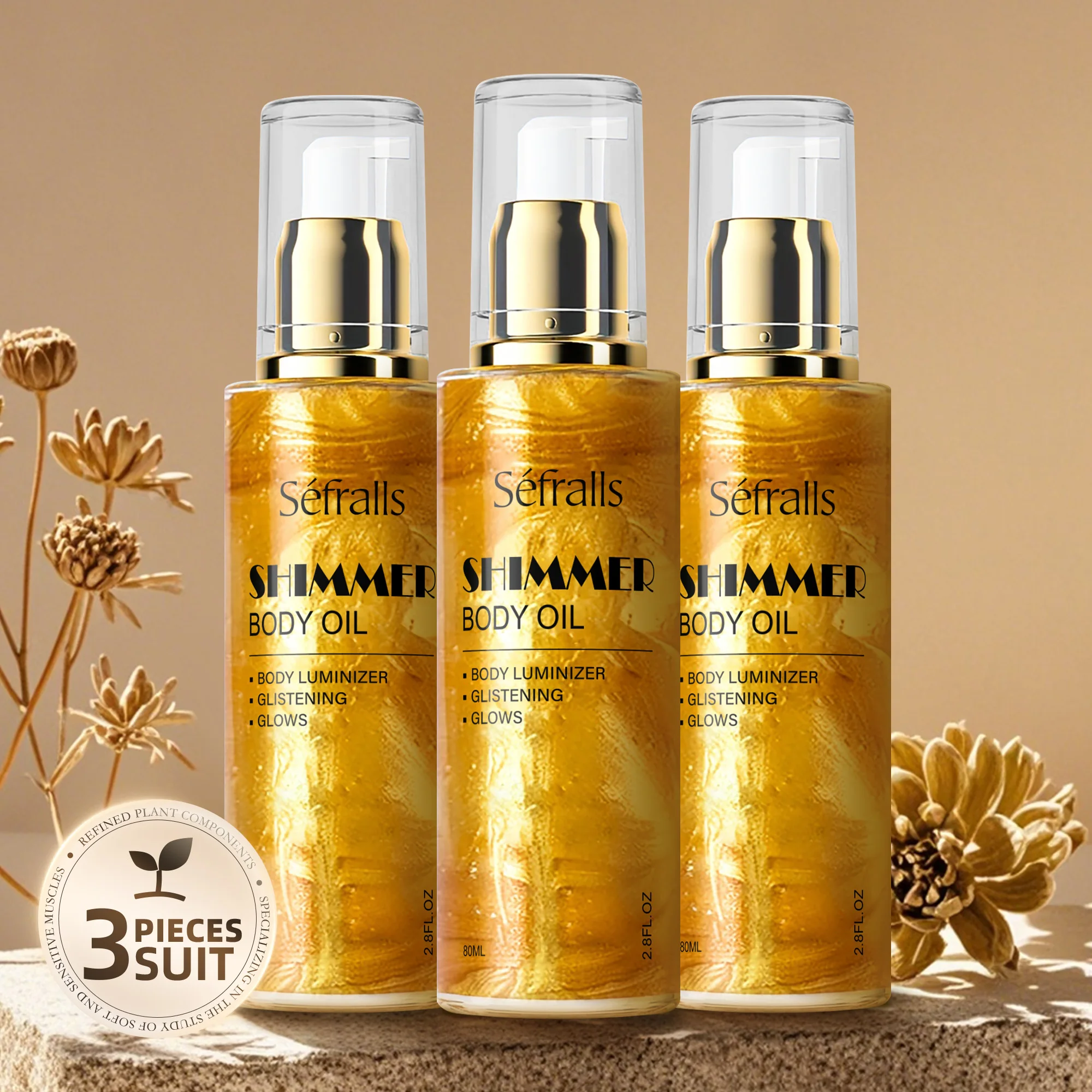 S&eacute;fralls Shimmer Body Oil 80ml*3pcs Lifting Firming Lighten Fine Lines Improve Sagging Skin Dullness Brightening Moisturizing