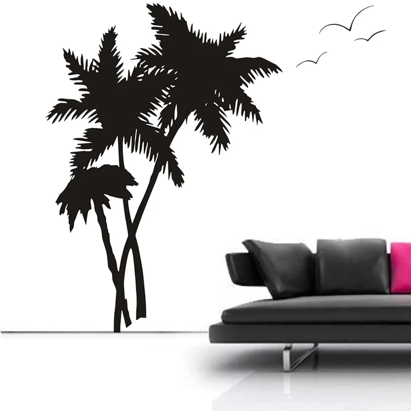 

New Palm Cocunut Tree Wall Decal Seagull Birds Nursery Ocean Room Nautical 3 Trees H72in