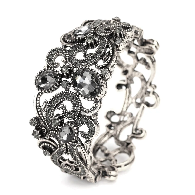 Sunspicems Bohemia Gray Crystal Turkish Bangle Cuff Bracelet