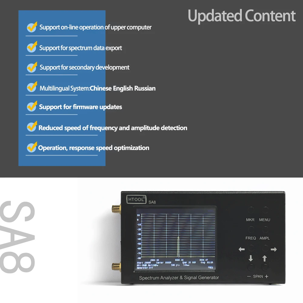 HTOOL SA8 Spectrum Analyzer HT004 35-6200Mhz Signal Measurement Boosters Amplifier HT03 Magnetic Field Probe Portable Nanovna