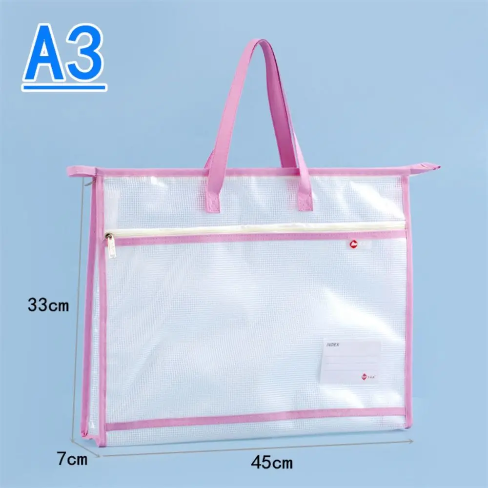 with Zipper and Handle A3 Project Bag Large Capacity Mesh PVC Mesh Art Bag Thickened Waterproof Storage Office Supplies