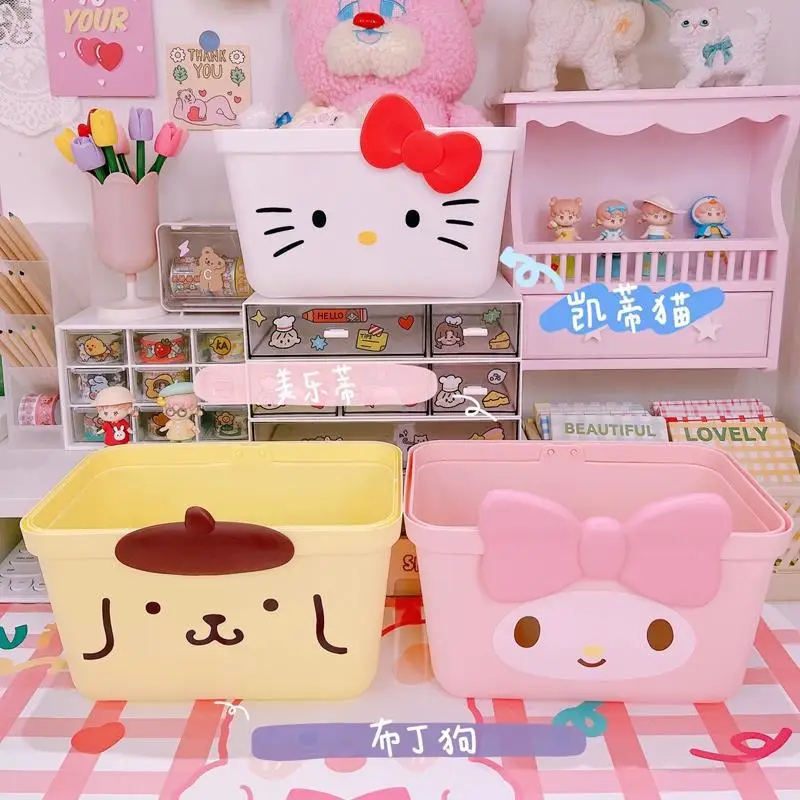

Sanrio Hello Kitty Cinnamonroll Tote Basket Anime Cartoon My Melody Multifunctional Clothessundries Snacks Storage Basket Gift