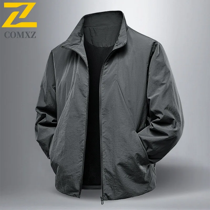 Men Spring Autumn Workwear Jacket Windproof Waterproof Stand Collar Parka with Multi-Pockets Breathable Membrane Outdoor Travel