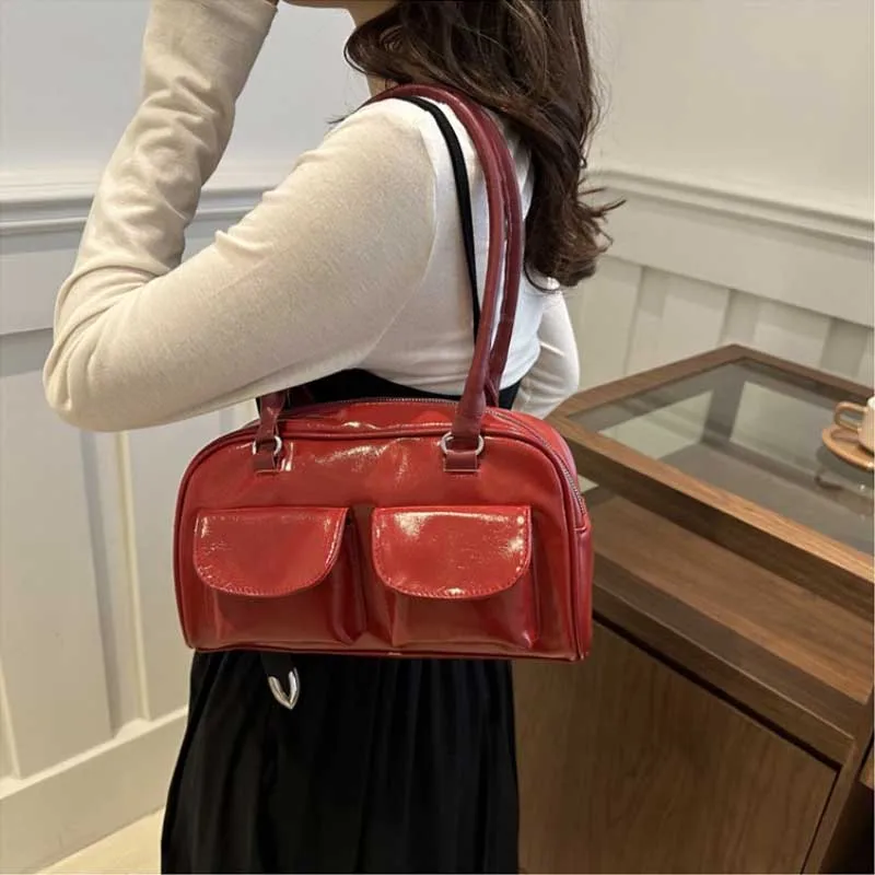 Retro Personality Commuter Double Ket Handbag Fashionable Underarm Single Shoulder Bag Small Design Autumn New Style bolsas