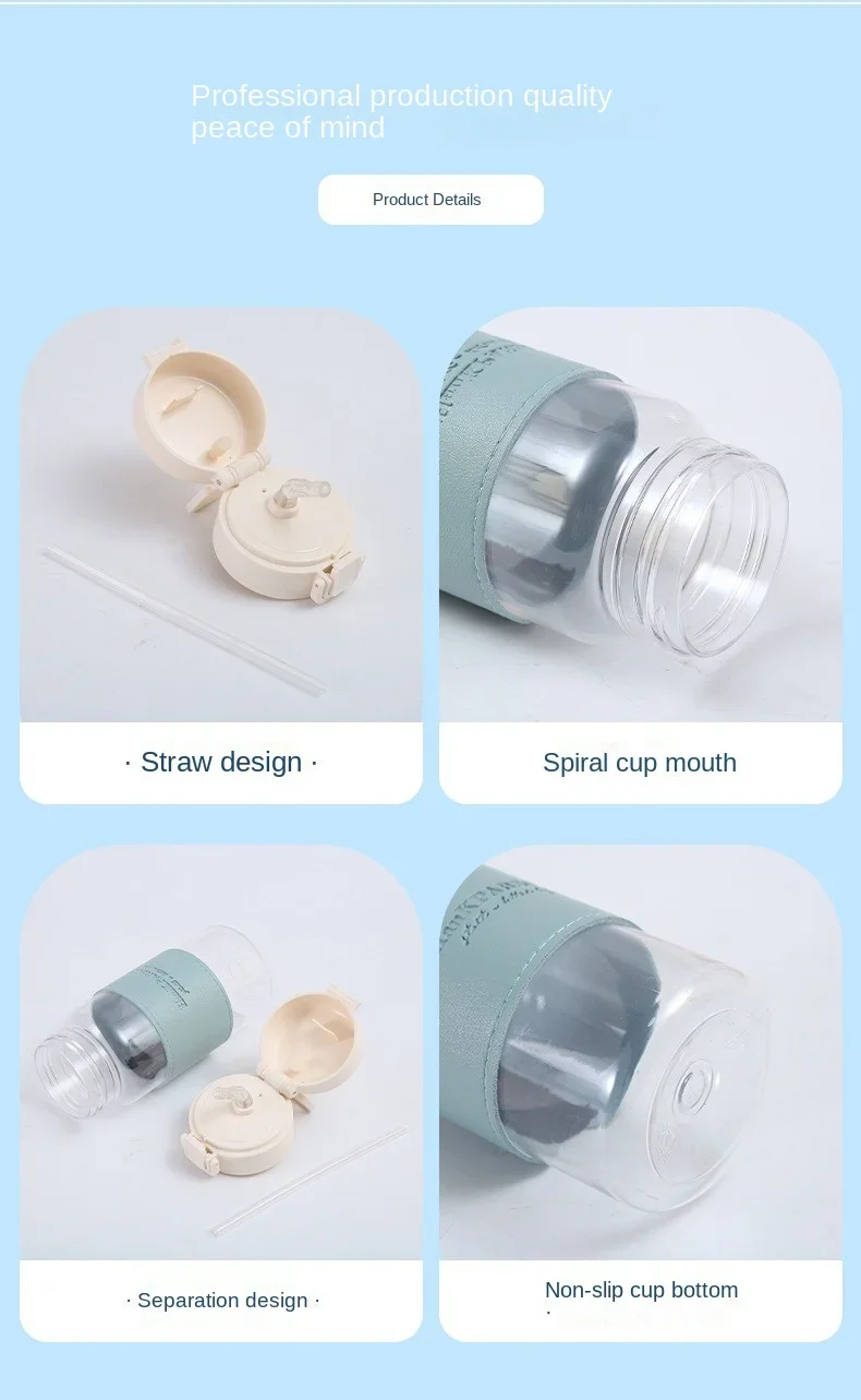 Description Picture 5 of item1PcS Creative Water Bottle with Straw Portable Cute Plastic Drinking Bottle Leak-proof Drinkware for Drinking Milk Coffee Tea