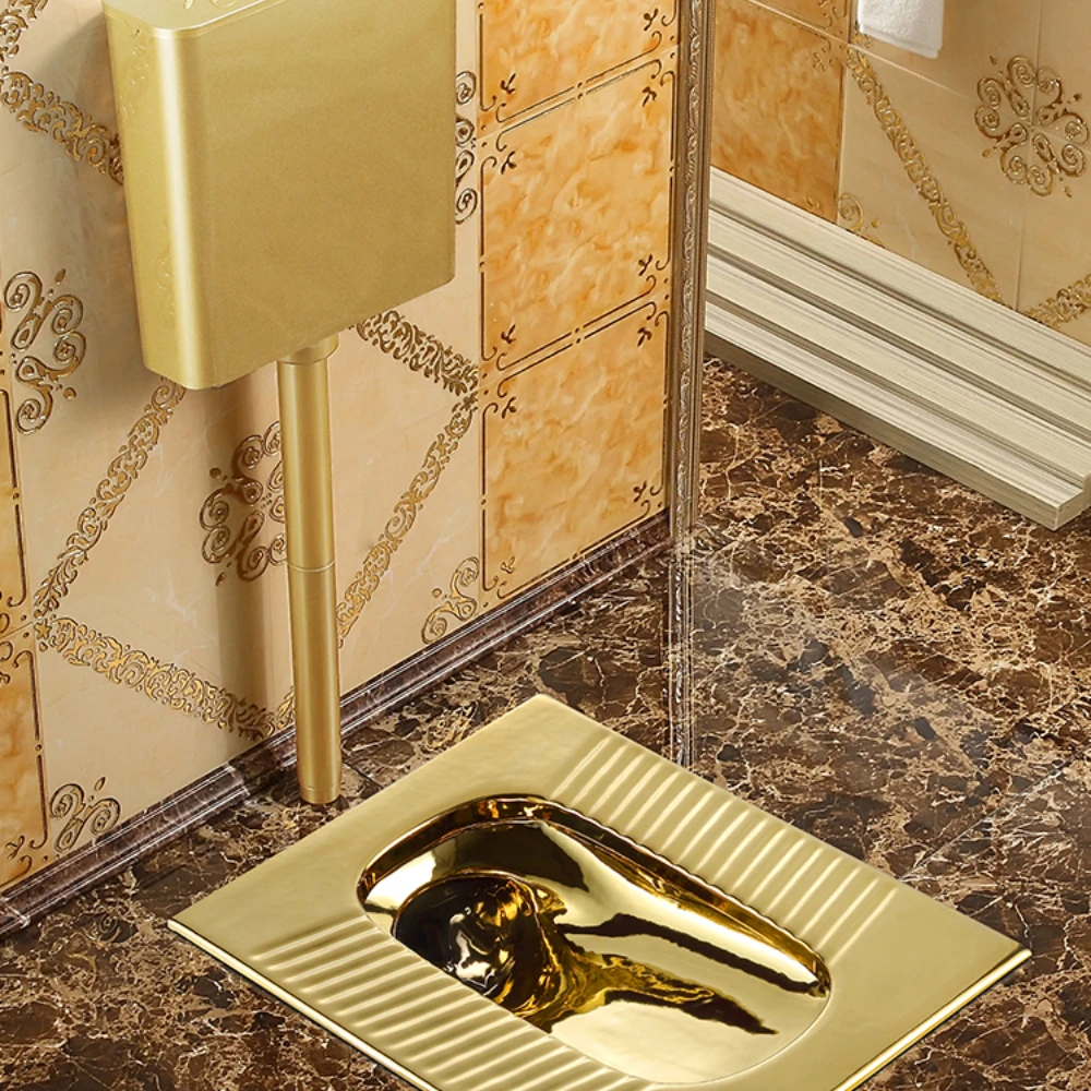 *Gold Toilet Flushing Cistern Set Ceramic Toilet Anti-Blocking Deodorant Concealed Squat Toilet Potty Chair 2