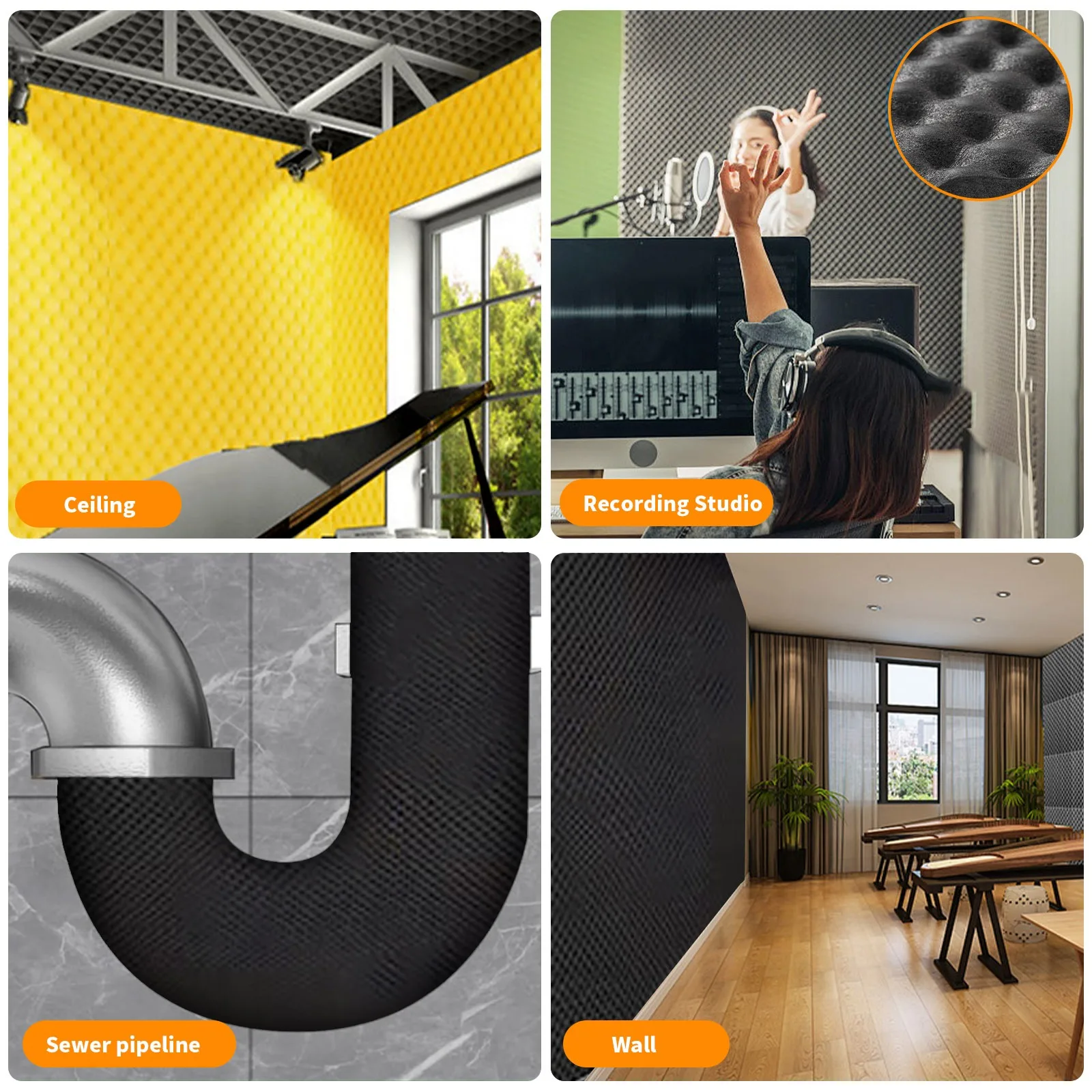 Soundproofing Cotton Sound Insulation Cotton Sound Absorbing Foam Soundproofing Foam Self-adhesive Car Sound Insulation Cotton Acoustic Absorption Car Heatproof Wave Foam Automobile Sound Deadener Noise Insulation
