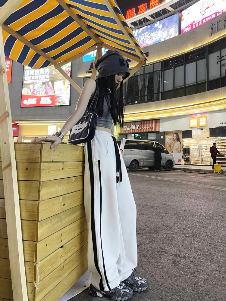 QWEEK Baggy Pants Women Korean 2023 Autumn Y2K Retro Streetwear Striped Sweatpants Hippie Vintage Harajuku Oversize Trousers