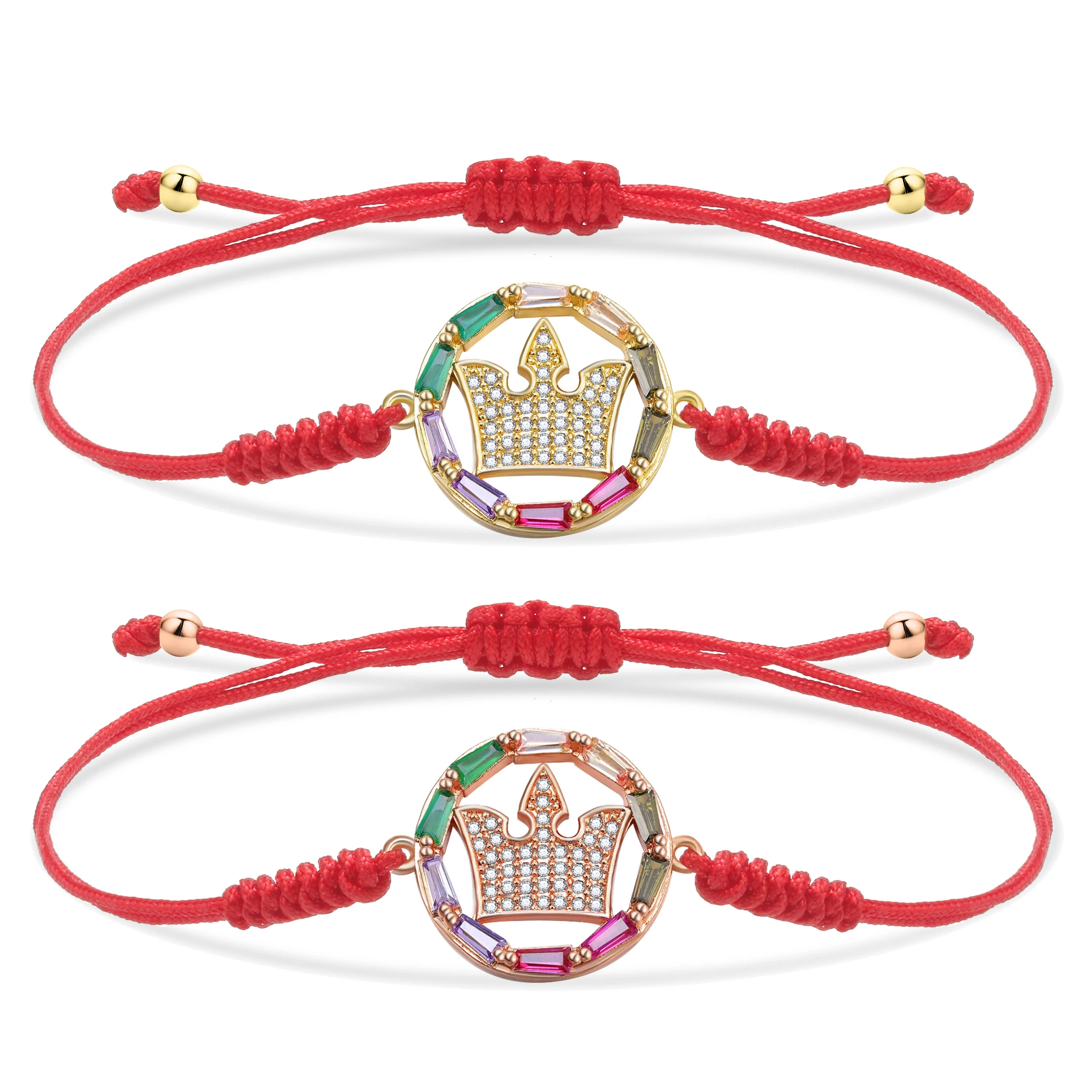 

Женский браслет с кристаллами и фианитами, красный и черный браслет с подвесками в виде короны короля, украшенный Фианитами, ручной работы, с узлом, Модная бижутерия в подарок