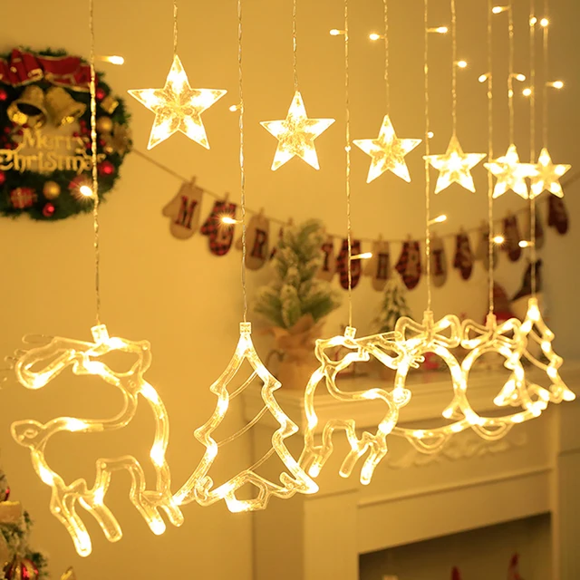 MerryChristmas – rideau lumineux LED, père noël, bonhomme de neige, Elk,  flocon de neige, décoration pour la maison, pendentifs suspendus -  AliExpress
