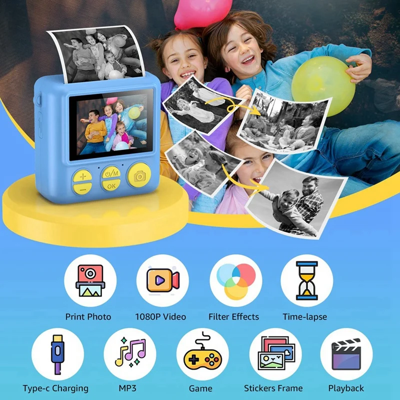 Instant Print Camera 1080P HD Digital Video Cameras With 3 Print Paper Portable Travel Toy Camera For Kids Birthday Gift 4