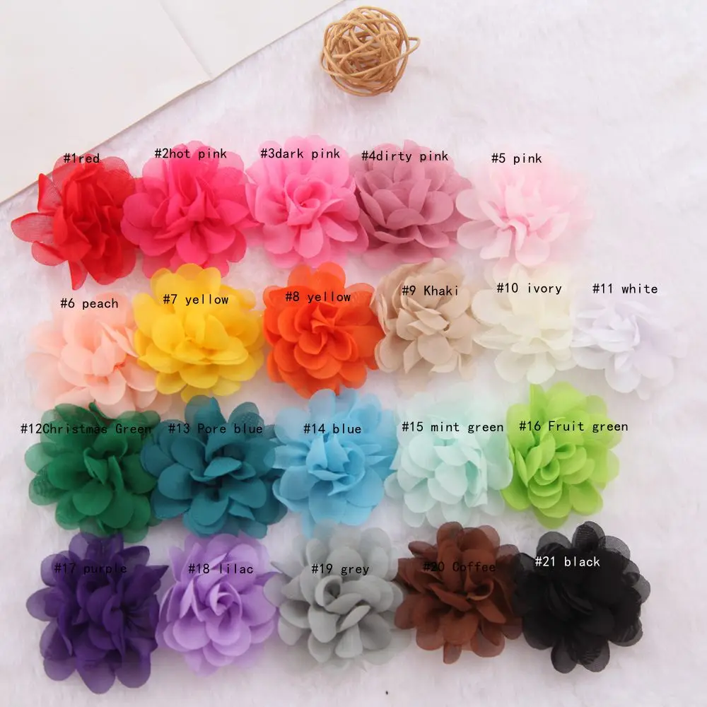 5 cm satijnen mini DIY bloemen voor kinderen, boetiek, chiffon bloemen, kerst- en bruiloftshaarclips voor meisjes (of zonder clips), accessoire, 30 stuks/lot_voghion.com