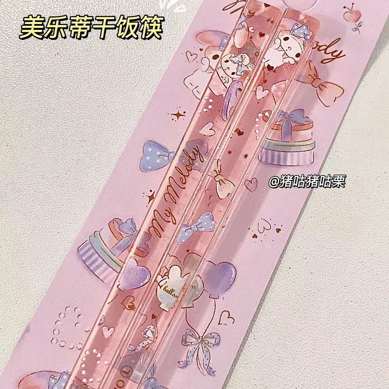 Kawaii Sanrio Chopsticks Cinnamoroll My Melody Cartoon Anime Student Cute Non-Slip Transparent Sterilizable Portable Toys Gifts