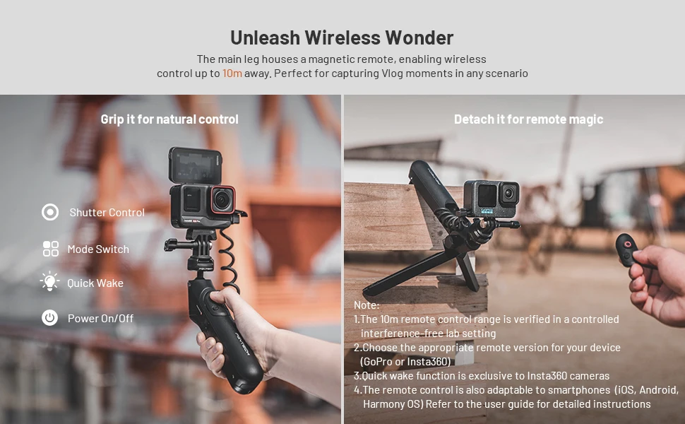 Description Picture 4 of itemPGYTECH CapLock MantisPod Power Tripod Handheld With Remote Control 4/1 Adapter For Gopro Insta360 Action Camera SmartPhone