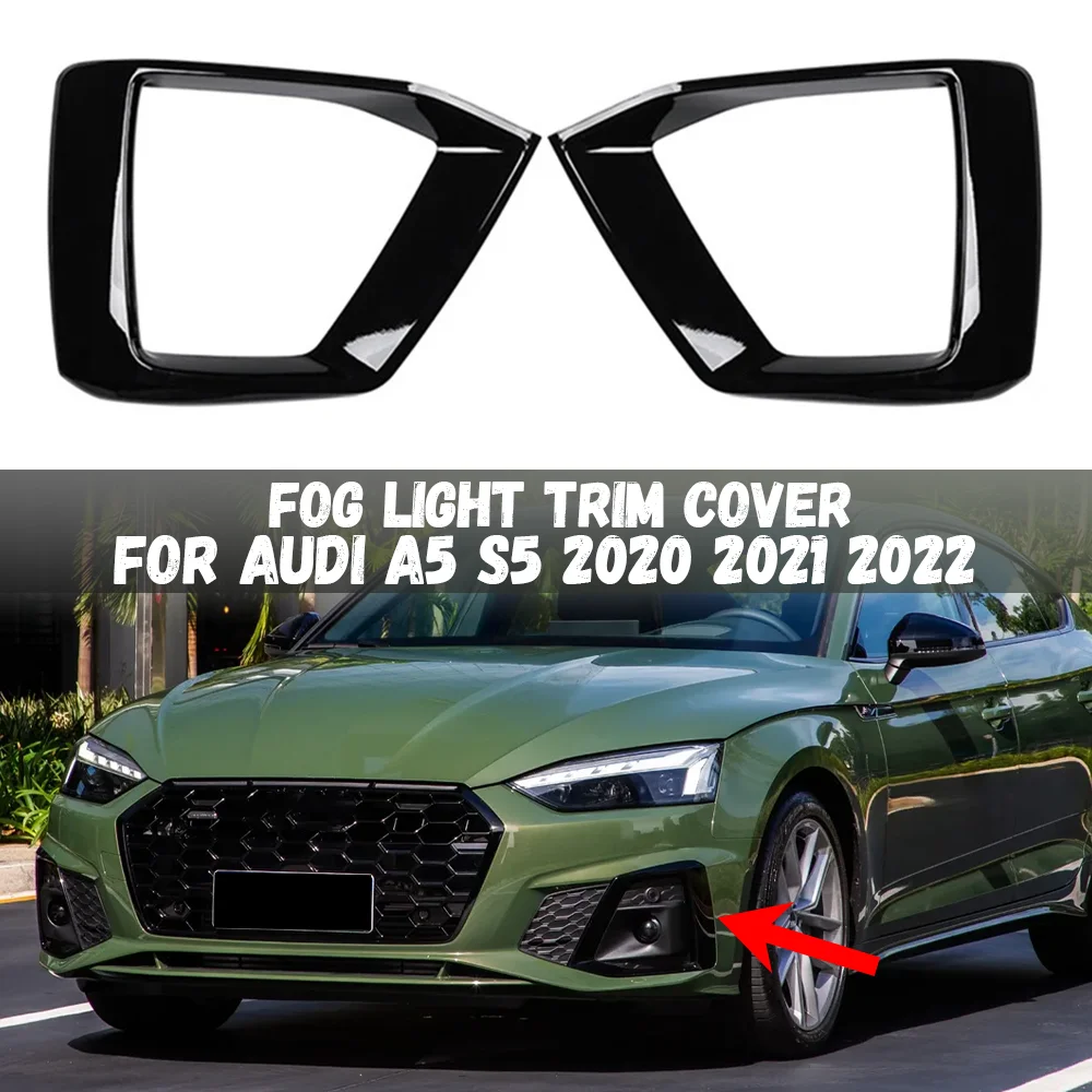2PCS Front Stoßstange Nebel Lampe Grill Abdeckung Für Audi A5 S5 2020 2021 2022 Auto Nebel Licht Racing Grille Rahmen Deckel kappe Haube – Detail 1