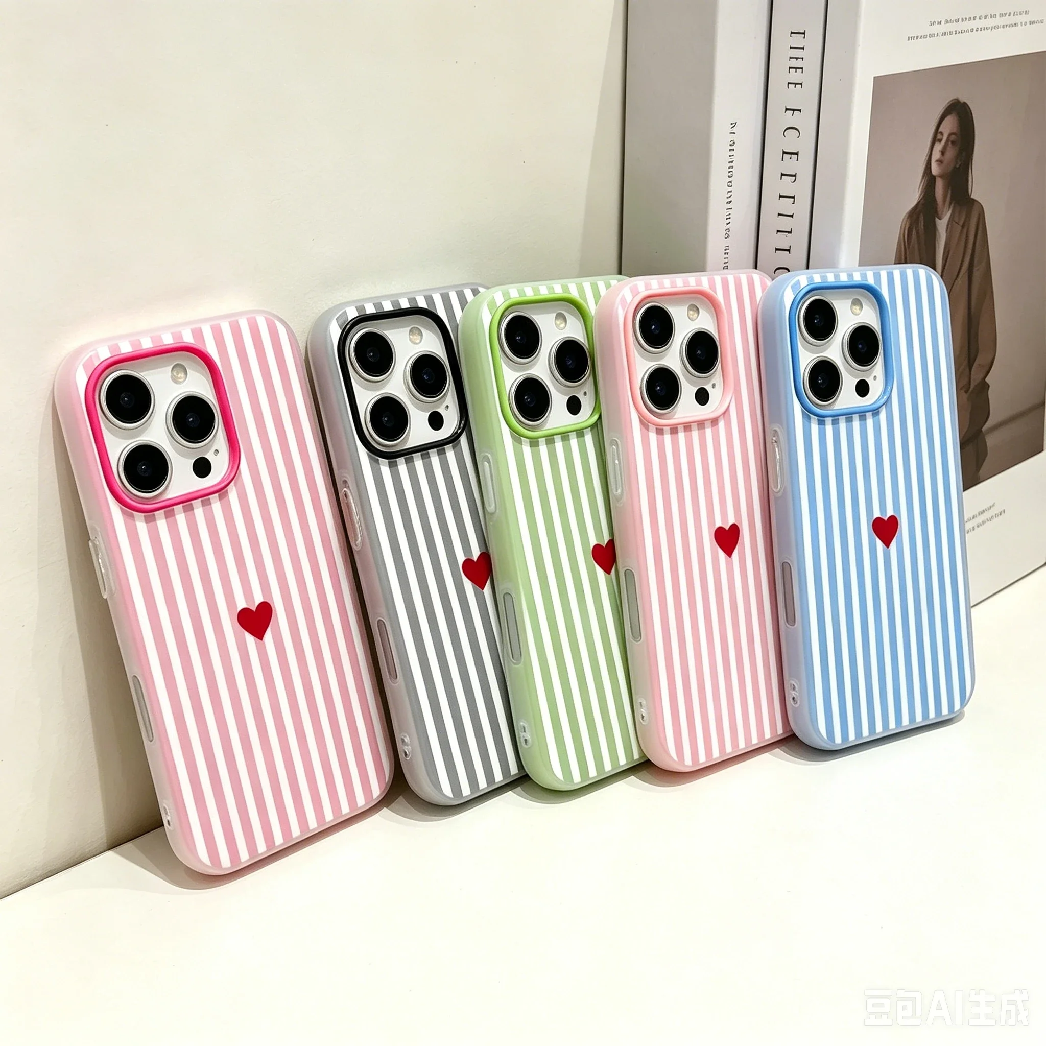 Korean Pink Blue Stripes Heart Silicone Phone Case