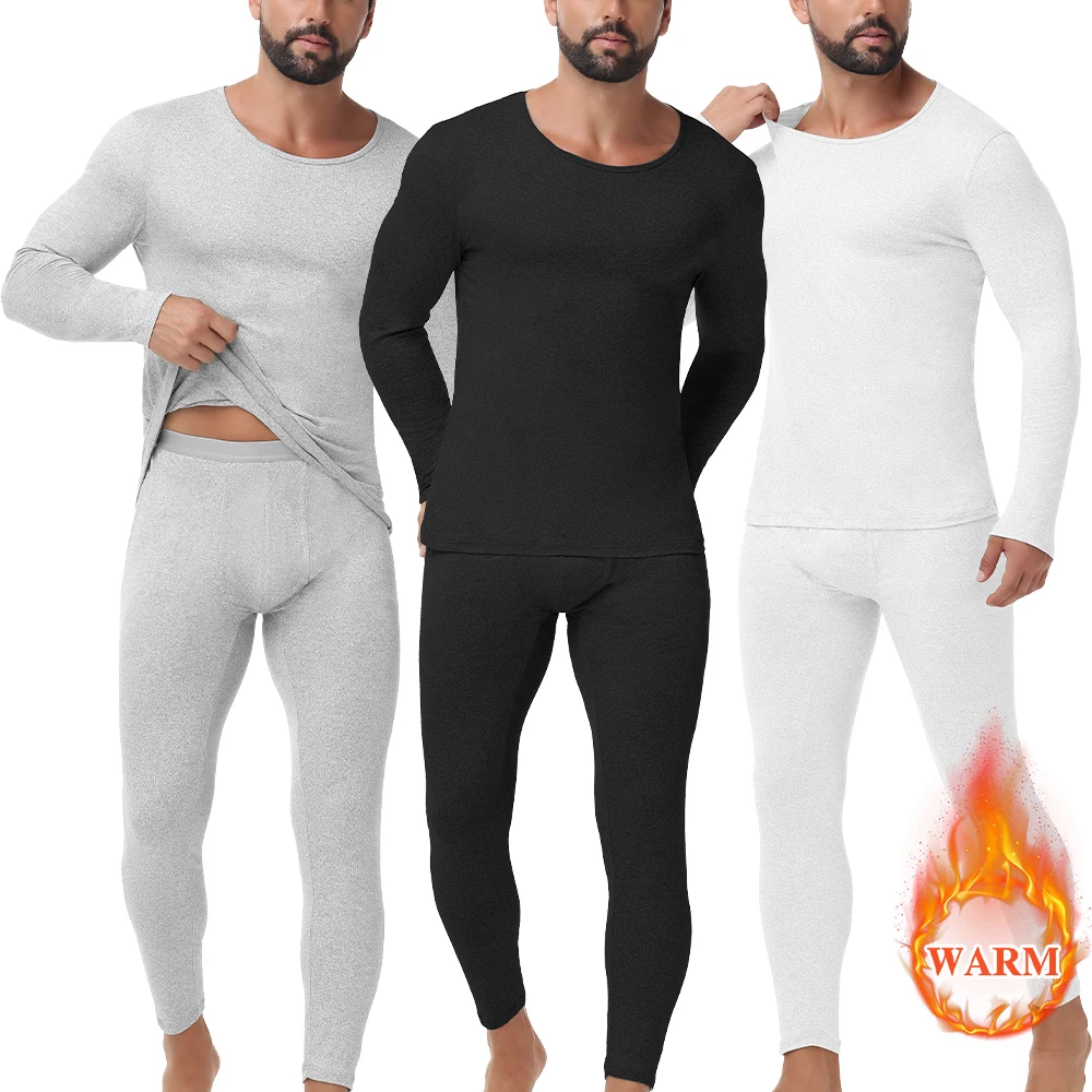 Mens Thermal Underwear Set Fleece Lined Warm Long Johns Base Layer Top Bottom for Extreme Cold Weather Winter Heating