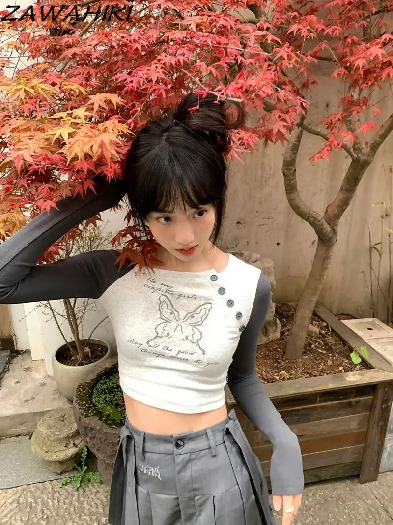 

Y2K Letter Butterfly Print Patchwork Contrast Color Off Shoulder T Shirt Women Slim Chic Designed Sweet Vintage Chic Aesthetic