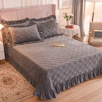 Soft velvet thicken winter bed cover Ruffle bed Plaid Linens Bedspread on the bed blanket quilt Bedspreads for double bed sheet 2