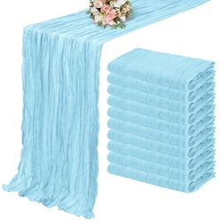 Elegant Sage Green Semi-Sheer Gauze Table Runner Set - Perfect for Weddings, Parties, and Festive Decor (Sky blue)