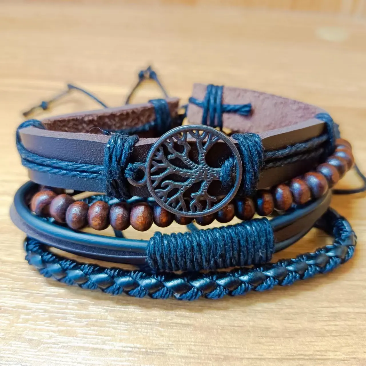 4 шт./компл. бронзовые черные Очаровательные кожаные браслеты женские и мужские