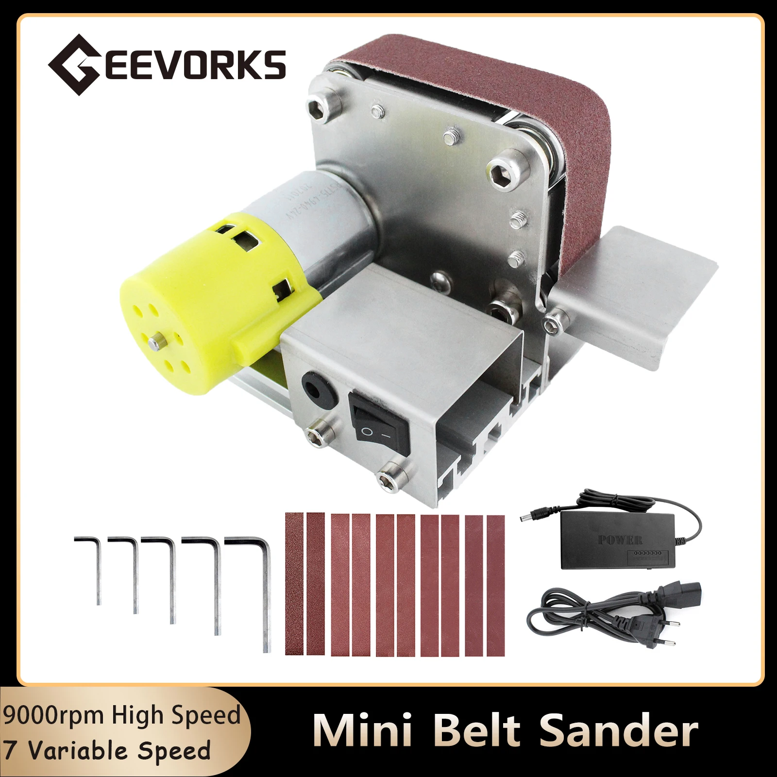 Electric Grinder Electric Sander Belt Sander Electric Sanding Polishing Mini Belt Sander Grinding Machine 7 Variable Speed with 10 Sanding Belts for Polishing Wood Metal