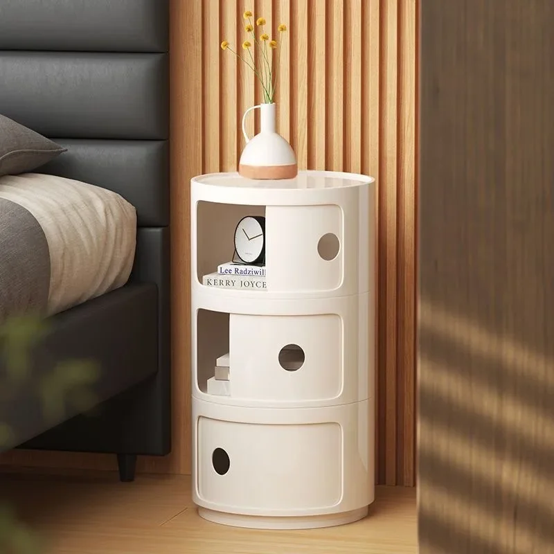 Creative Modular Bedside Table Round Large-capacity Storage Bedside Small Cabinet Bedroom Simple Storage Narrow Side Cabinet Nightstands Set
