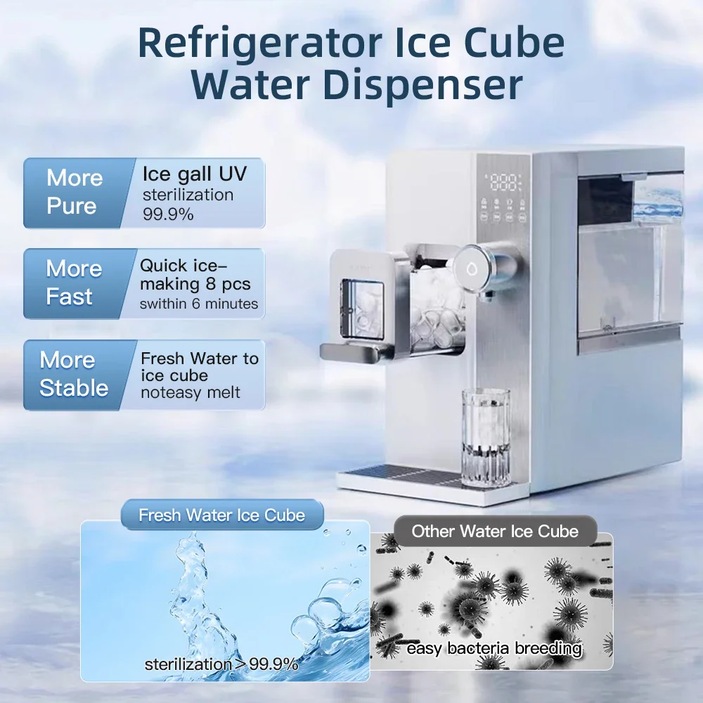 Ice making machine desktop water cooler with ice making function pipeline water distributor compressor cooling electric plastic 2