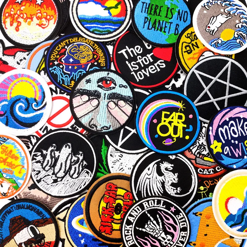 MUSIC WOLF ROCK AND ROLL Patch Embroidery Applique Ironing Sewing Supplies Decorative Badges For Clothing Accessories MAKE WISH