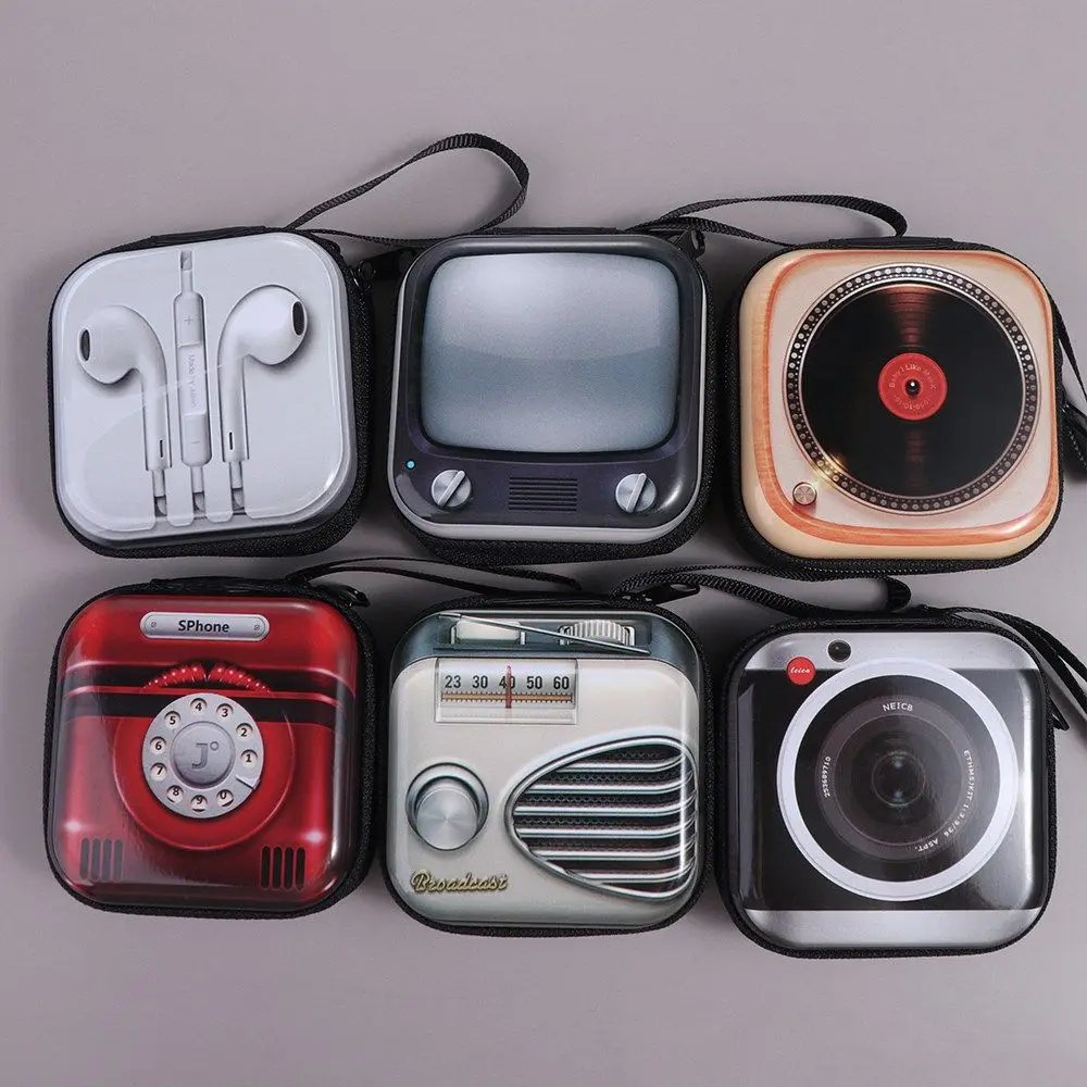 Retro Feelings Pattern Creative Coin Purse Headphone Storage Box Simple Fashion Mini Wallet Small Change Organizer